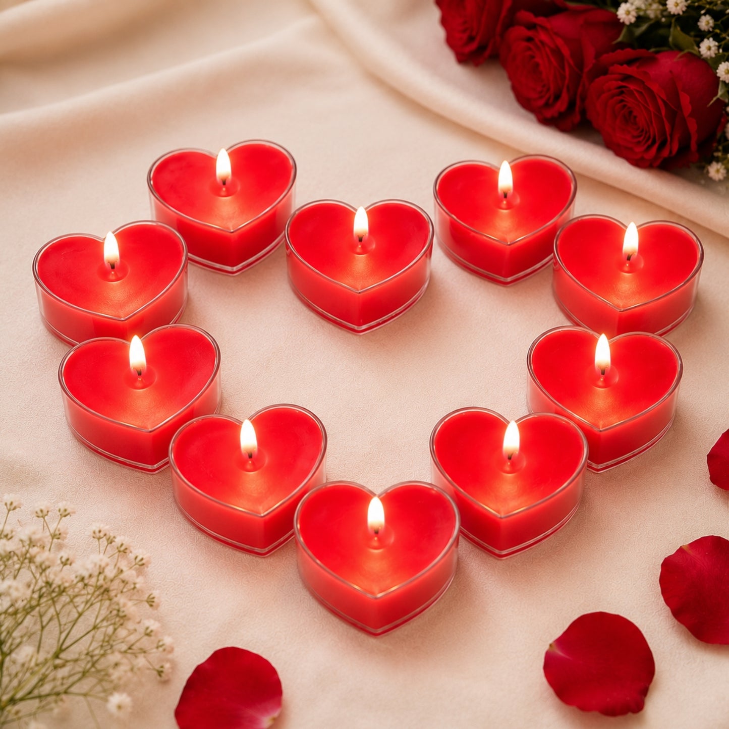 AuraDecor Fragrance Rose Heart Shape Tealight ( Bulk Pack of 100 Packets )