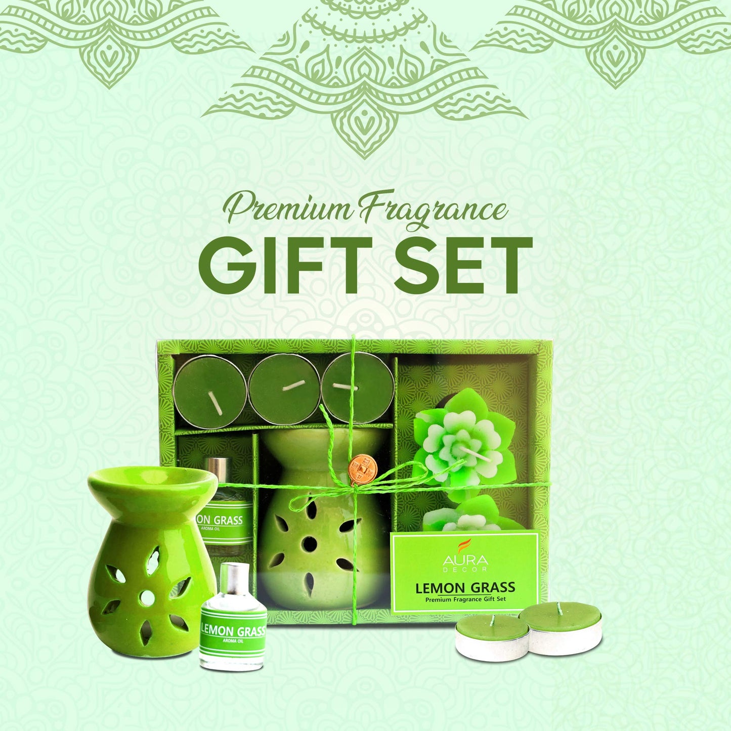 Aromatherapy Diffuser Gift Set with 4 Tealights & 2 Aroma Oil & 2 Floating Candles (GS-11)