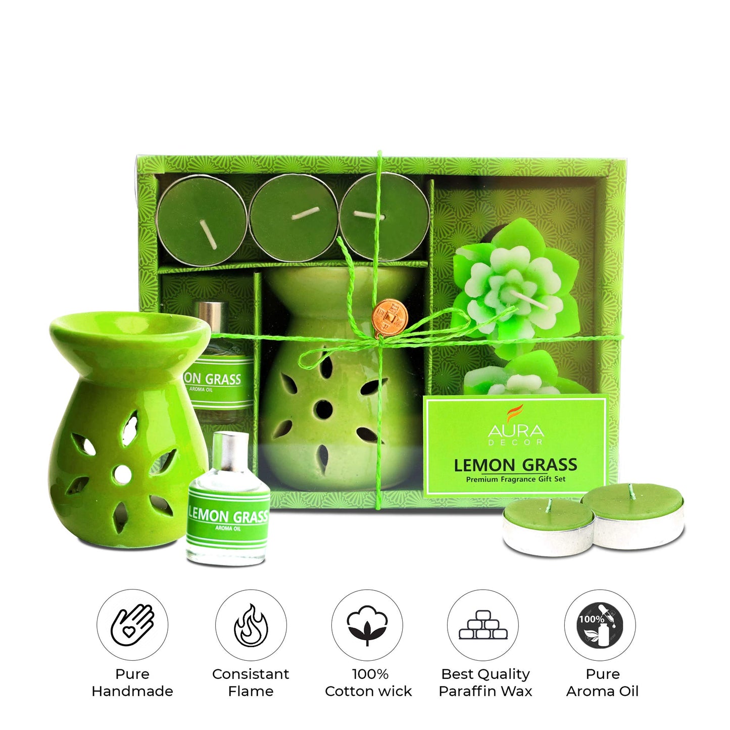 Aromatherapy Diffuser Gift Set with 4 Tealights & 2 Aroma Oil & 2 Floating Candles (GS-11)