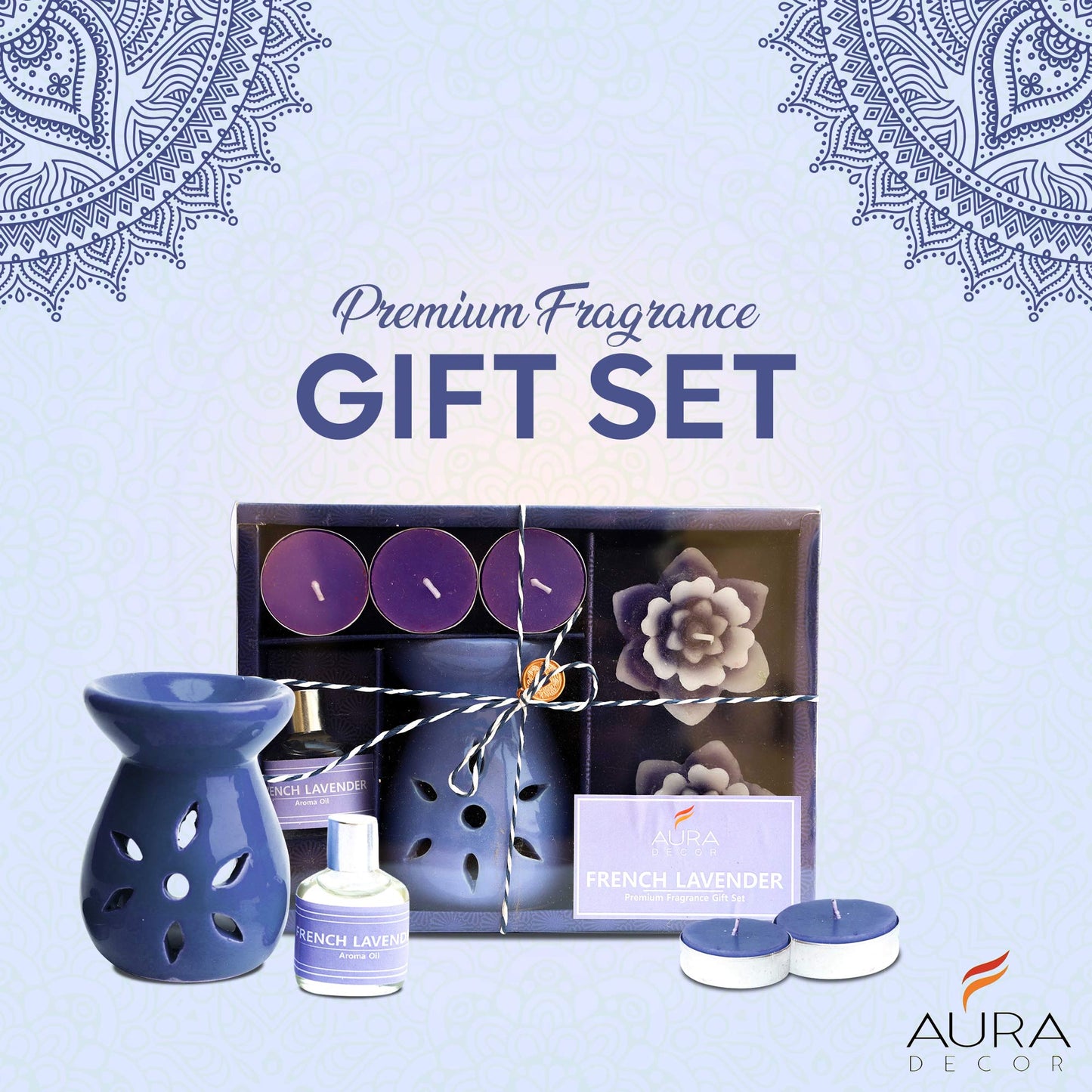 Aromatherapy Diffuser Gift Set with 4 Tealights & 2 Aroma Oil & 2 Floating Candles (GS-11)