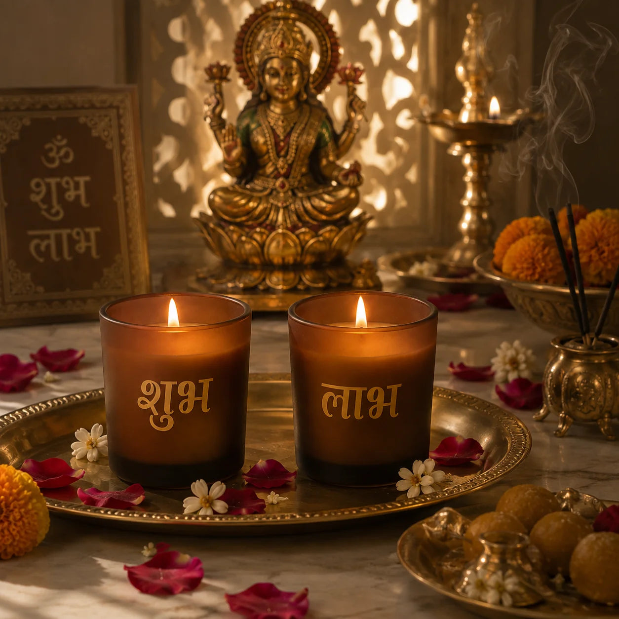 AuraDecor Empty Shubh Labh Glass Set of 2