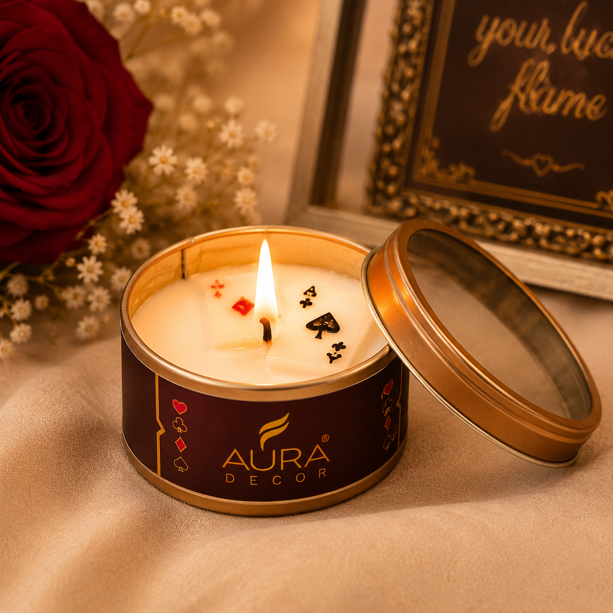 AuraDecor Playing Card Tin Scented Candle Set | Premium Soy Wax Candle Gift Set | Play Your Lucky Flame