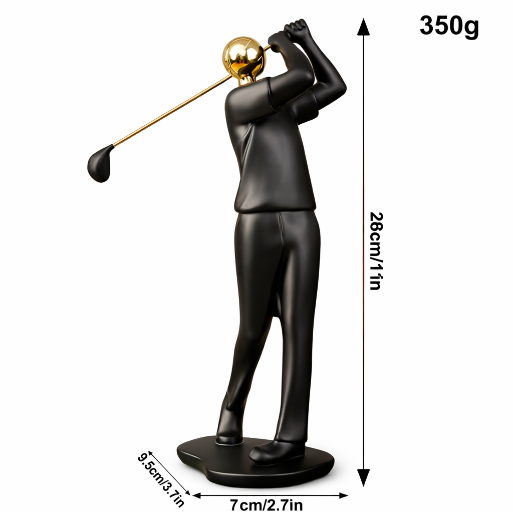 AuraDecor Golfer Figurine, Modern Abstract Resin Showpiece in Black & Gold