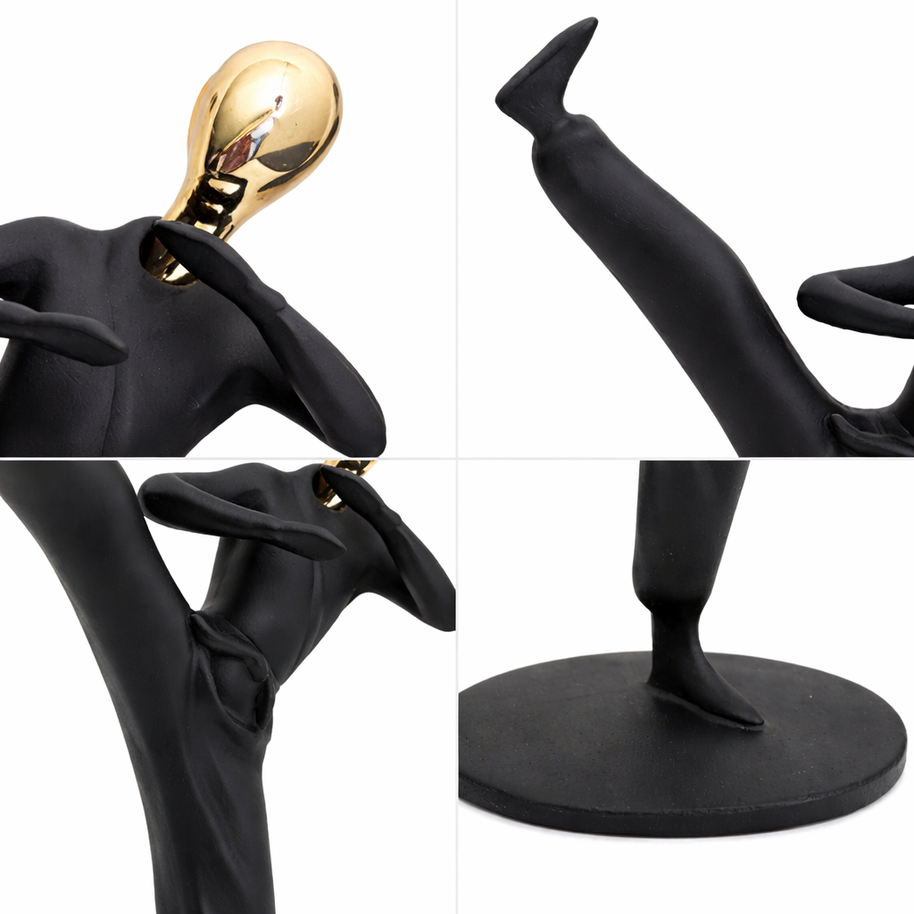 AuraDecor Martial Artist Figurine, Modern Abstract Resin Showpiece in Black & Gold