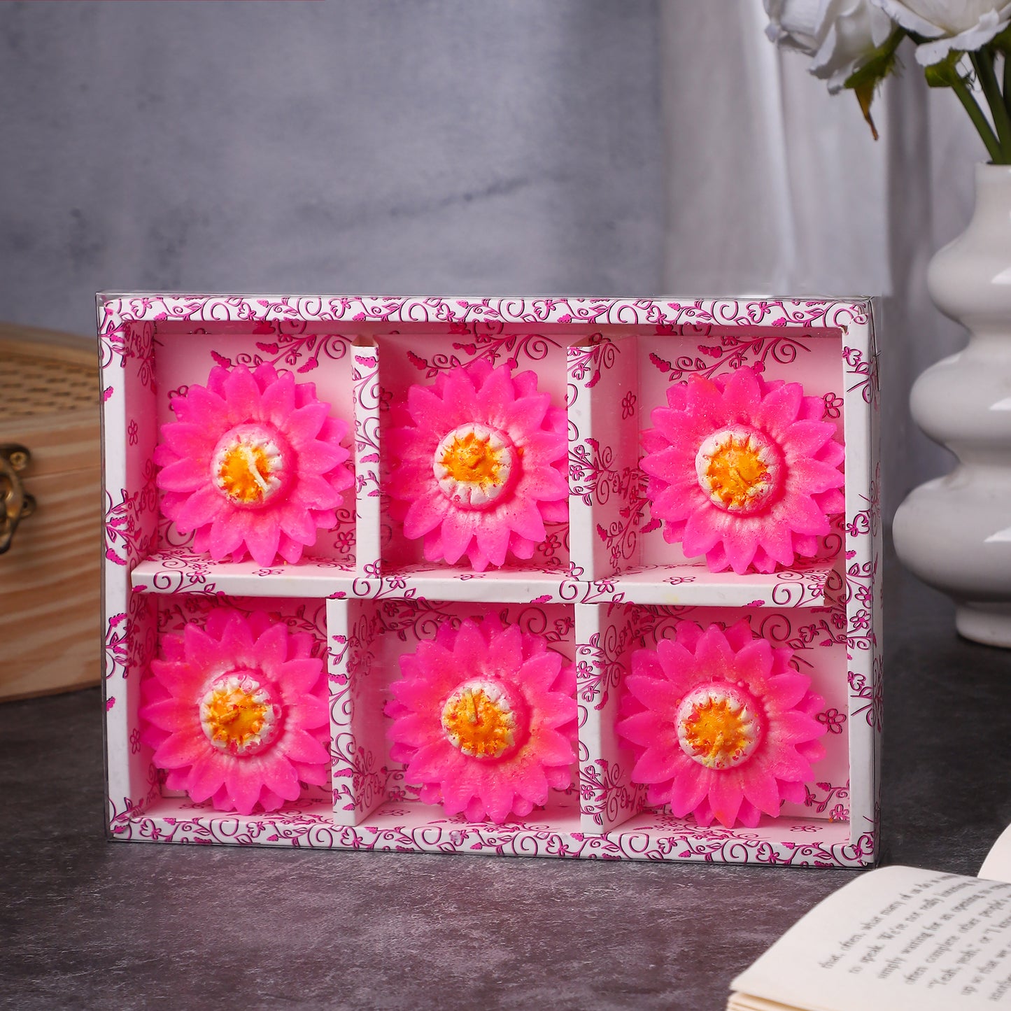 Bulk Buy AuraDecor Floating Flower Candles - Set of 6 Pink (Master pack of 50 packs)
