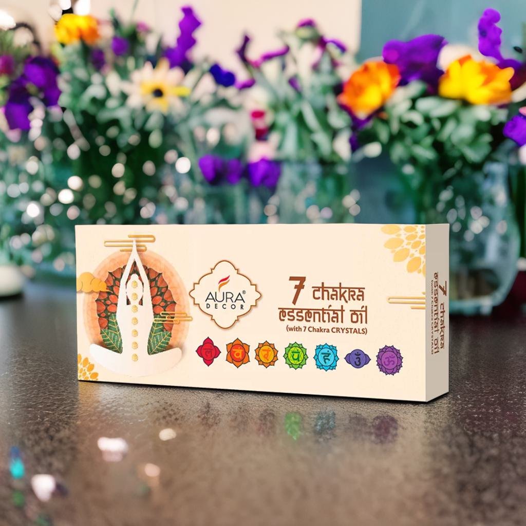 AuraDecor 7 Chakras Essential Oils with 7 Chakras Gems