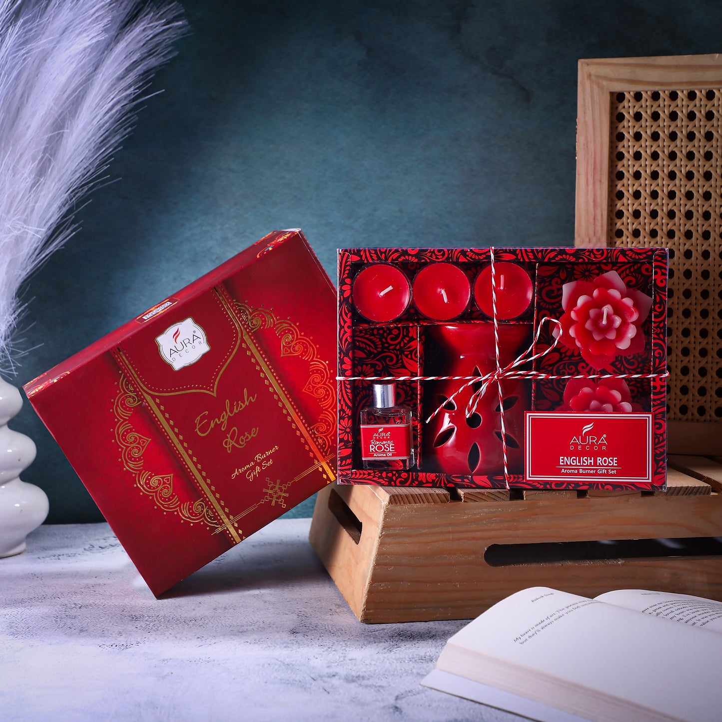 Aromatherapy Diffuser Gift Set with 4 Tealights & 2 Aroma Oil & 2 Floating Candles (GS-11)