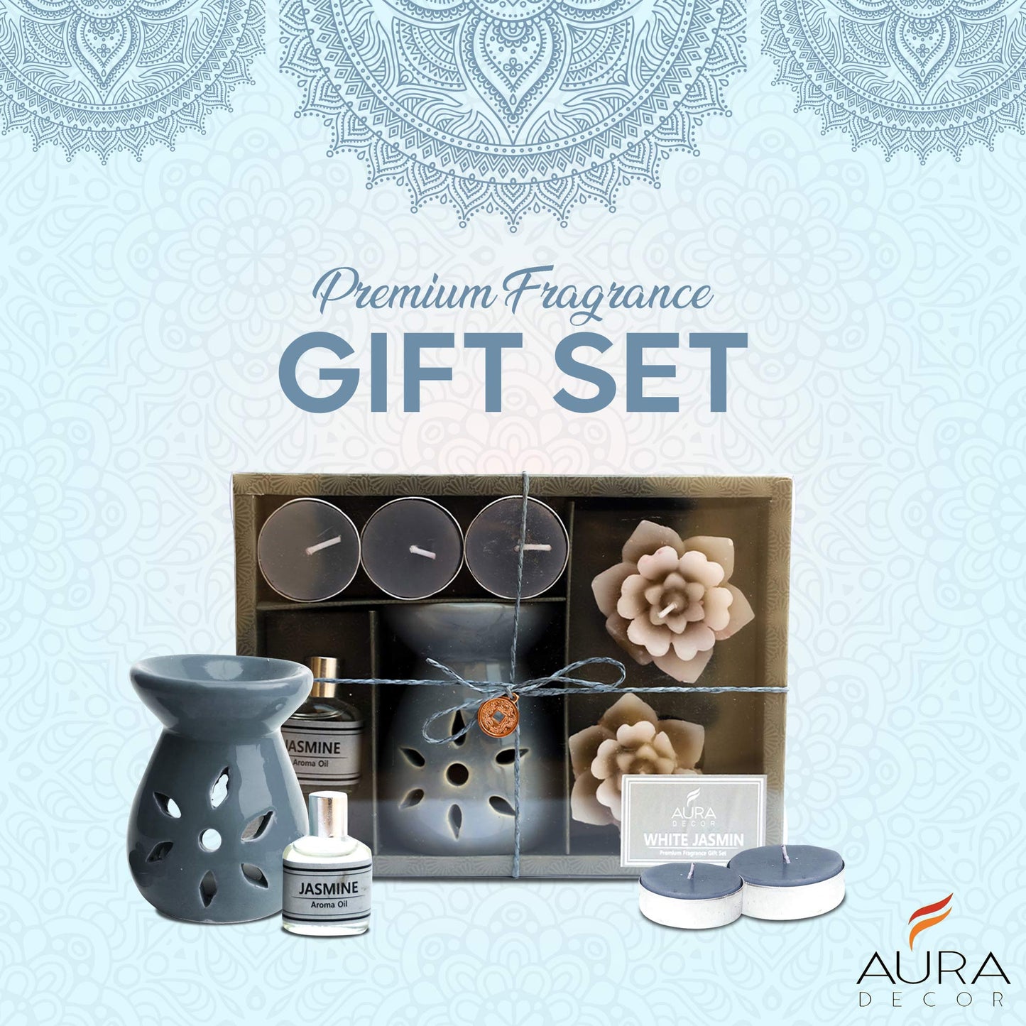 Aromatherapy Diffuser Gift Set with 4 Tealights & 2 Aroma Oil & 2 Floating Candles (GS-11)