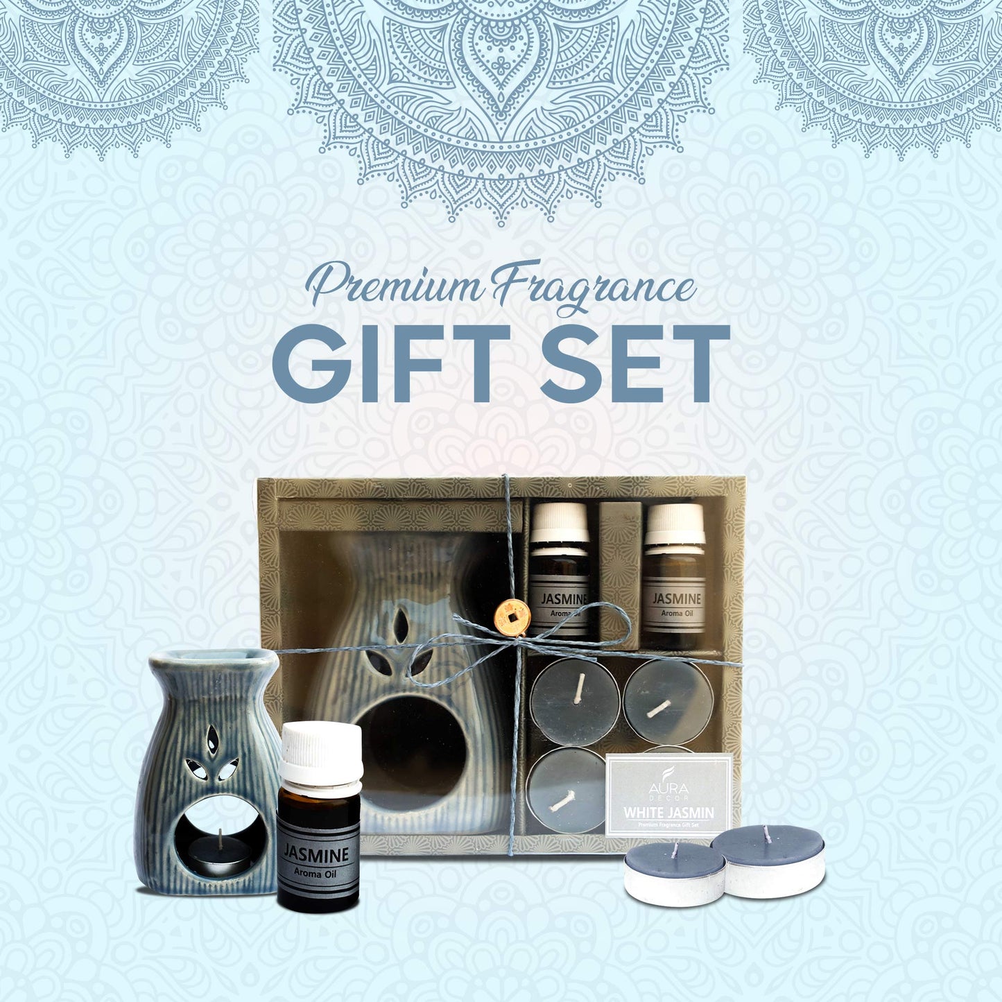 Aromatherapy Diffuser Gift Set with 4 Tealights & 2 Aroma Oil & 2 Floating Candles (GS-11)