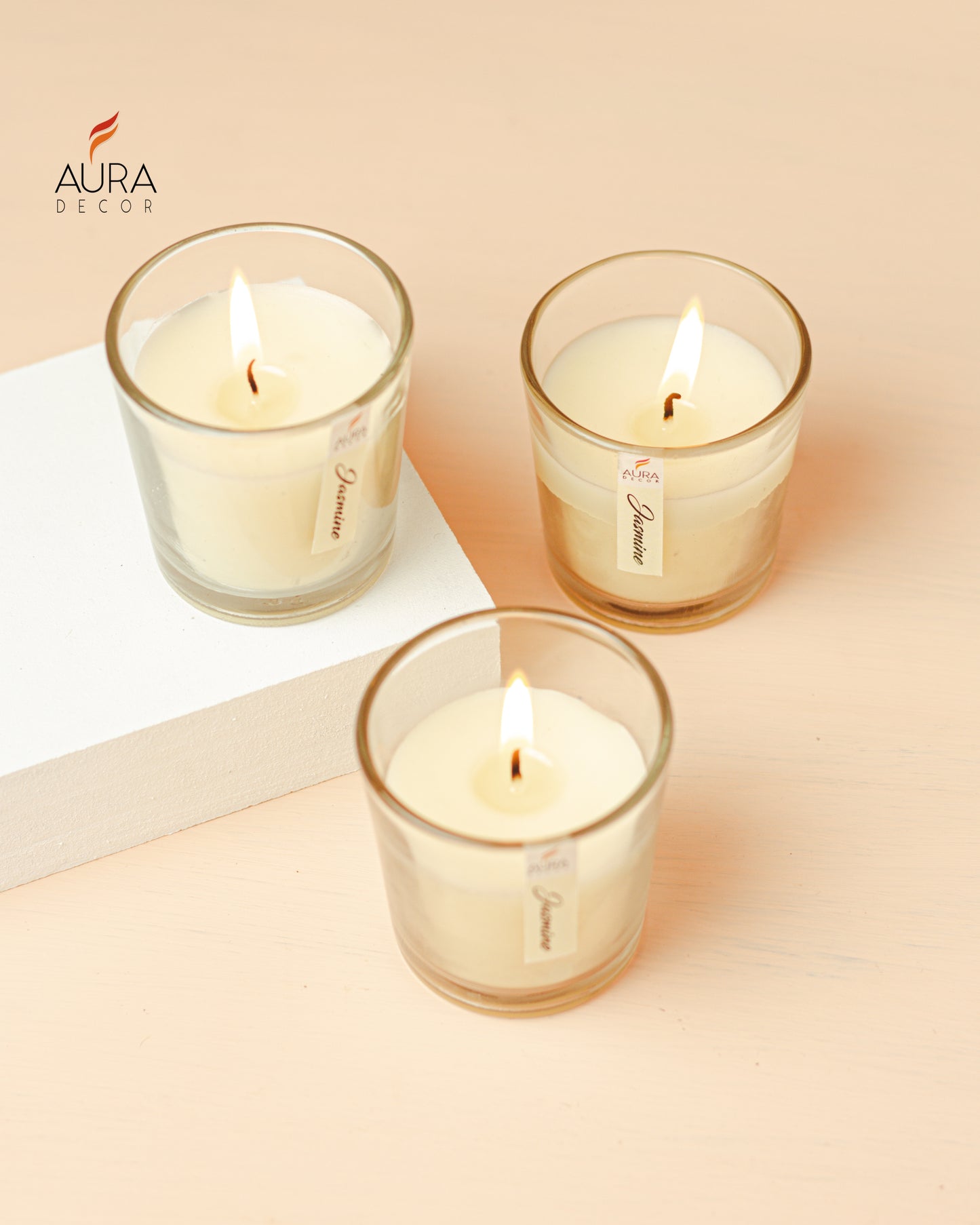 AuraDecor Glass Set of 3 Fragrance Votive Candle