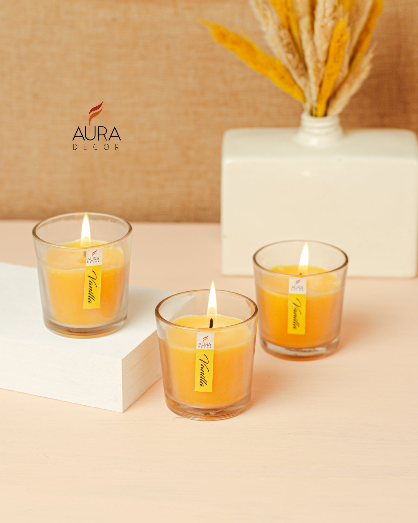 AuraDecor Glass Set of 3 Fragrance Votive Candle