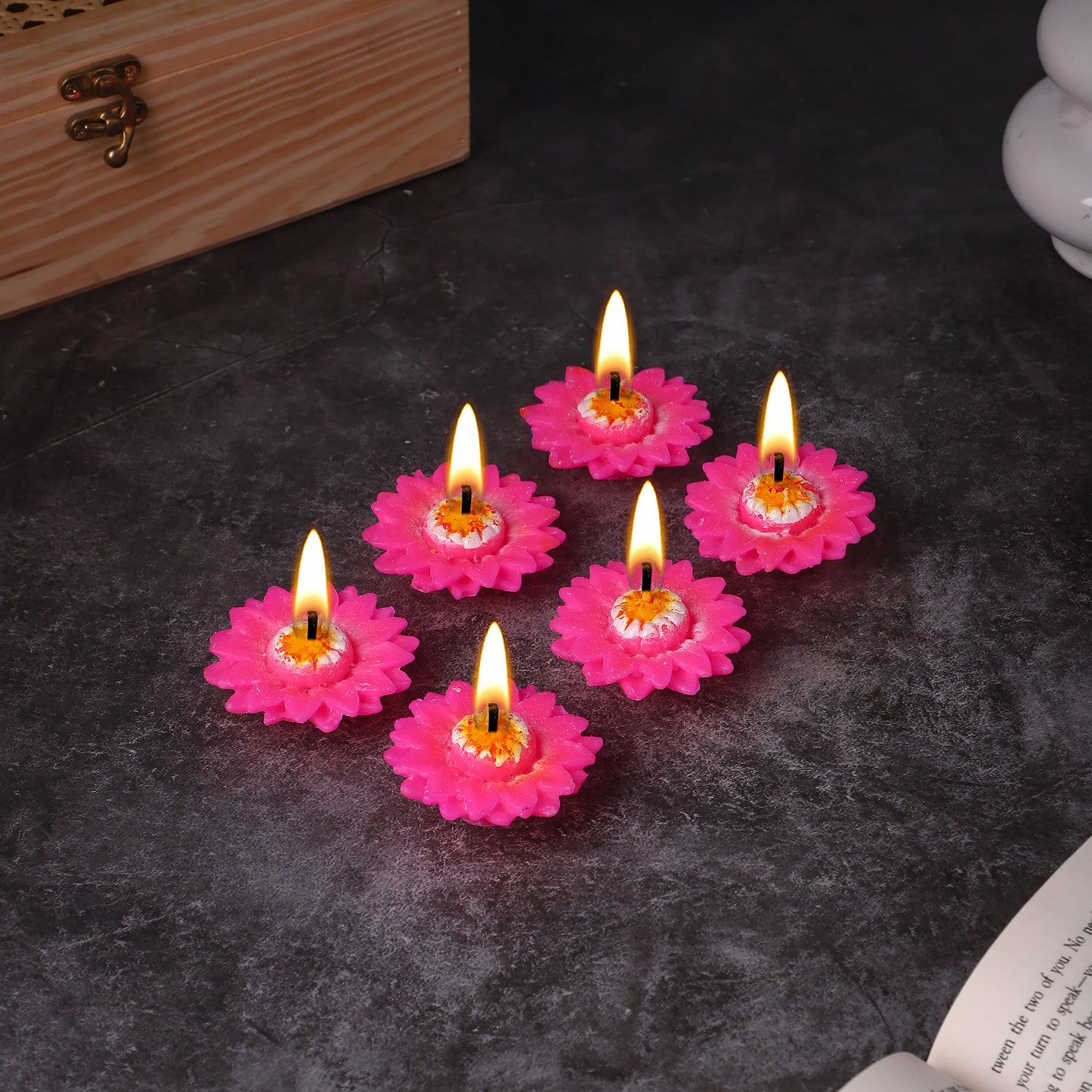 Bulk Buy AuraDecor Floating Flower Candles - Set of 6 Pink (Master pack of 50 packs)