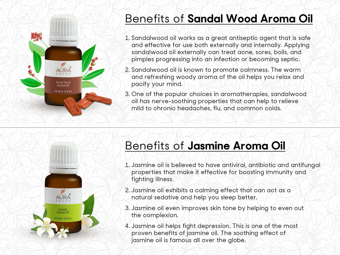 AuraDecor Set of 6 Highly Fragrance Aroma therapy Oils (10 ml Each)