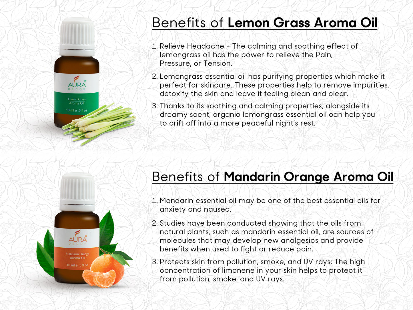 AuraDecor Set of 6 Highly Fragrance Aroma therapy Oils (10 ml Each)