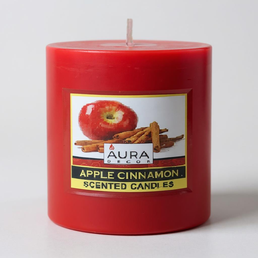 Bulk Buy AuraDecor Apple Cinnamon Fragrance Pillar Candle (Master pack of 50)