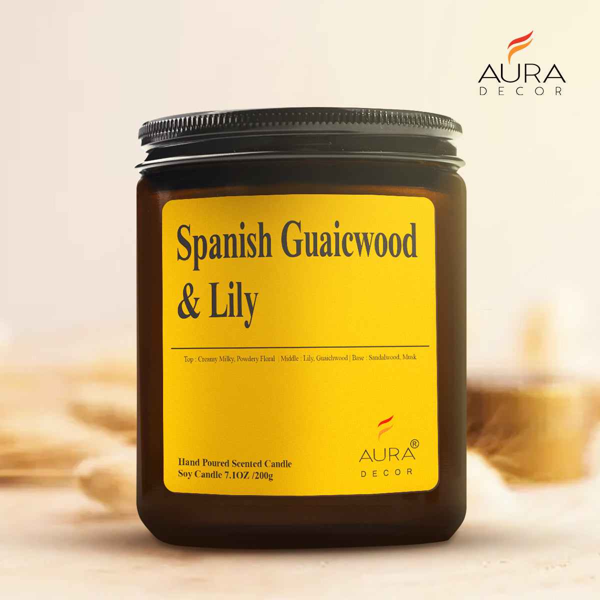 AuraDecor Amber Jar 200gm, Soya Wax Jar Candle