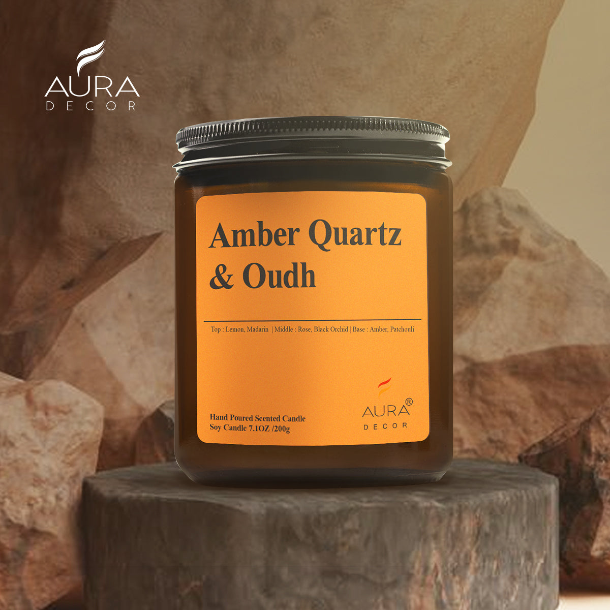 AuraDecor Amber Jar 200gm , Soya Wax Jar Candle , Premium Fragrances