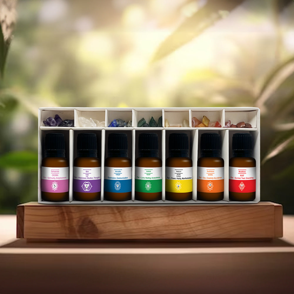 AuraDecor 7 Chakras Essential Oils with 7 Chakras Gems