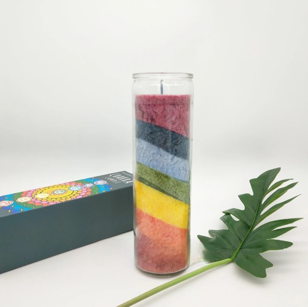 AuraDecor 7 Chakra Jar Candle – Layered Wax Candle in Glass Jar for Meditation, Yoga, Reiki & Healing – Candle – Spiritual Energy Balancing (Medium, 5, Count)