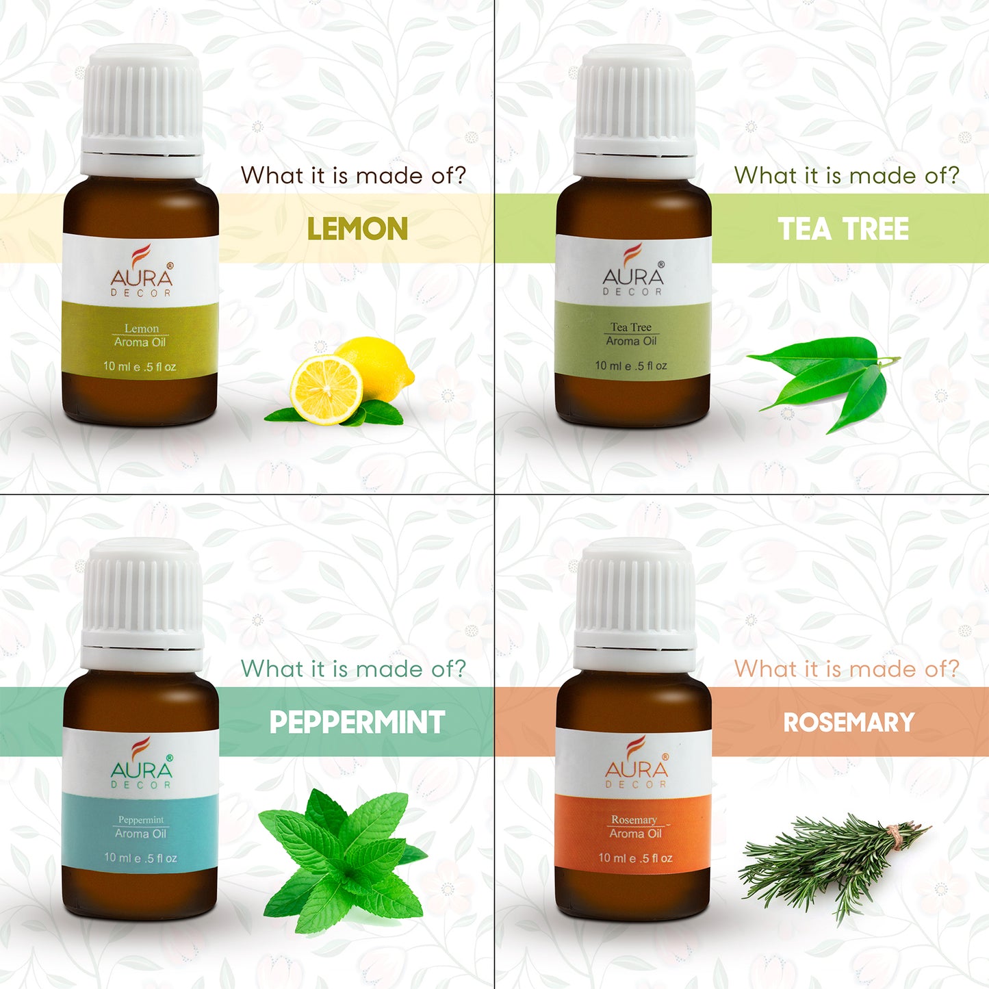 Bulk Buy AuraDecor Set of 6 Highly Fragrance Aroma therapy Oils (10 ml Each) ( Master 39 Sets )