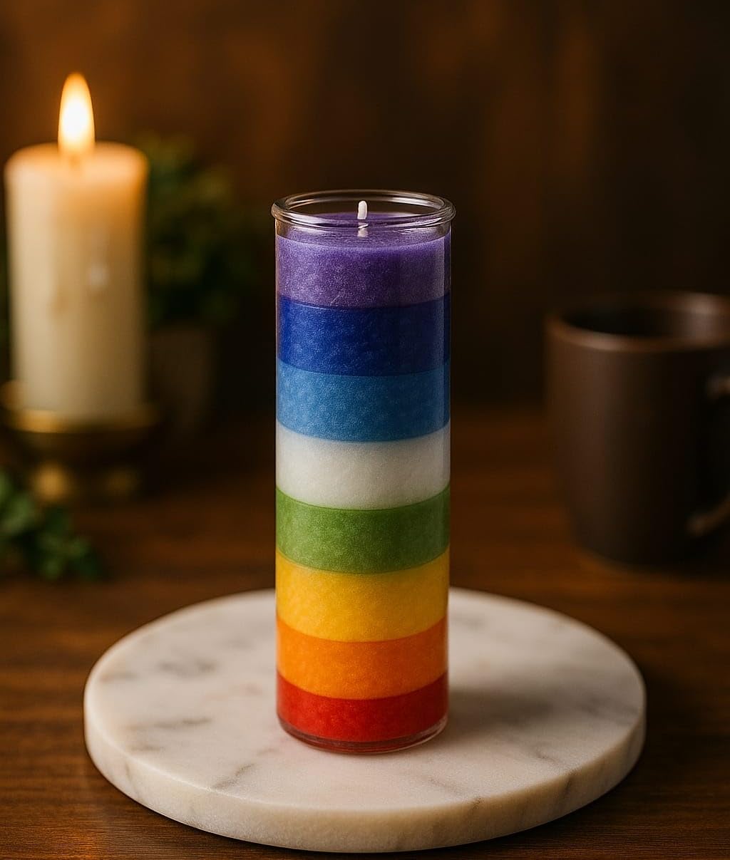 AuraDecor 7 Chakra Jar Candle – Layered Wax Candle in Glass Jar for Meditation, Yoga, Reiki & Healing – Candle – Spiritual Energy Balancing (Medium, 5, Count)
