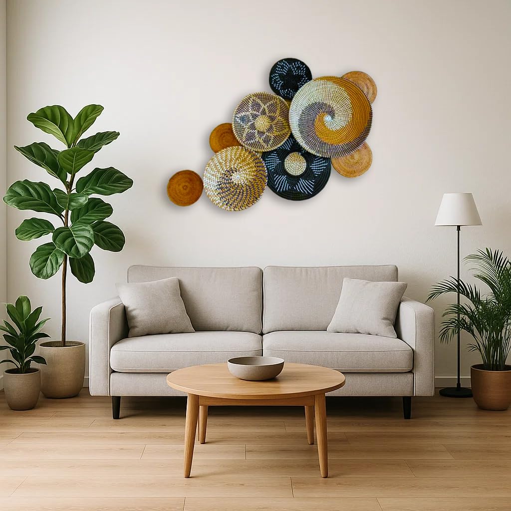 Auradecor Boho Wall Basket Decor Decorative Natural Woven Basket (9pcs) Wall Decor Art Round Hanging Baskets for Home Decorations, Multi Sizes(Boho),