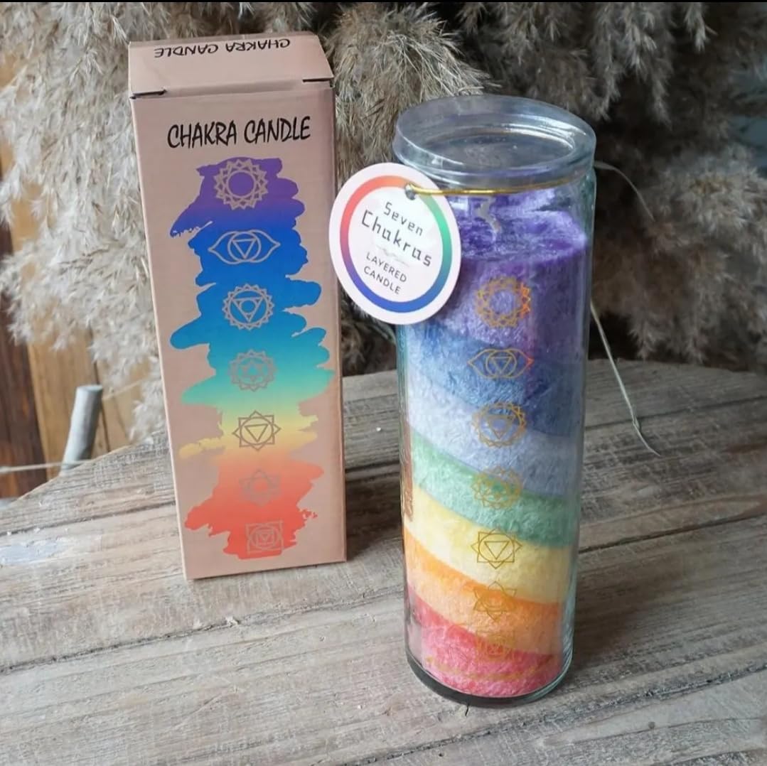 Bulk Buy AuraDecor 7 Chakra Jar Candle – Layered Wax Candle in Glass Jar ( Master pack of 20pcs )