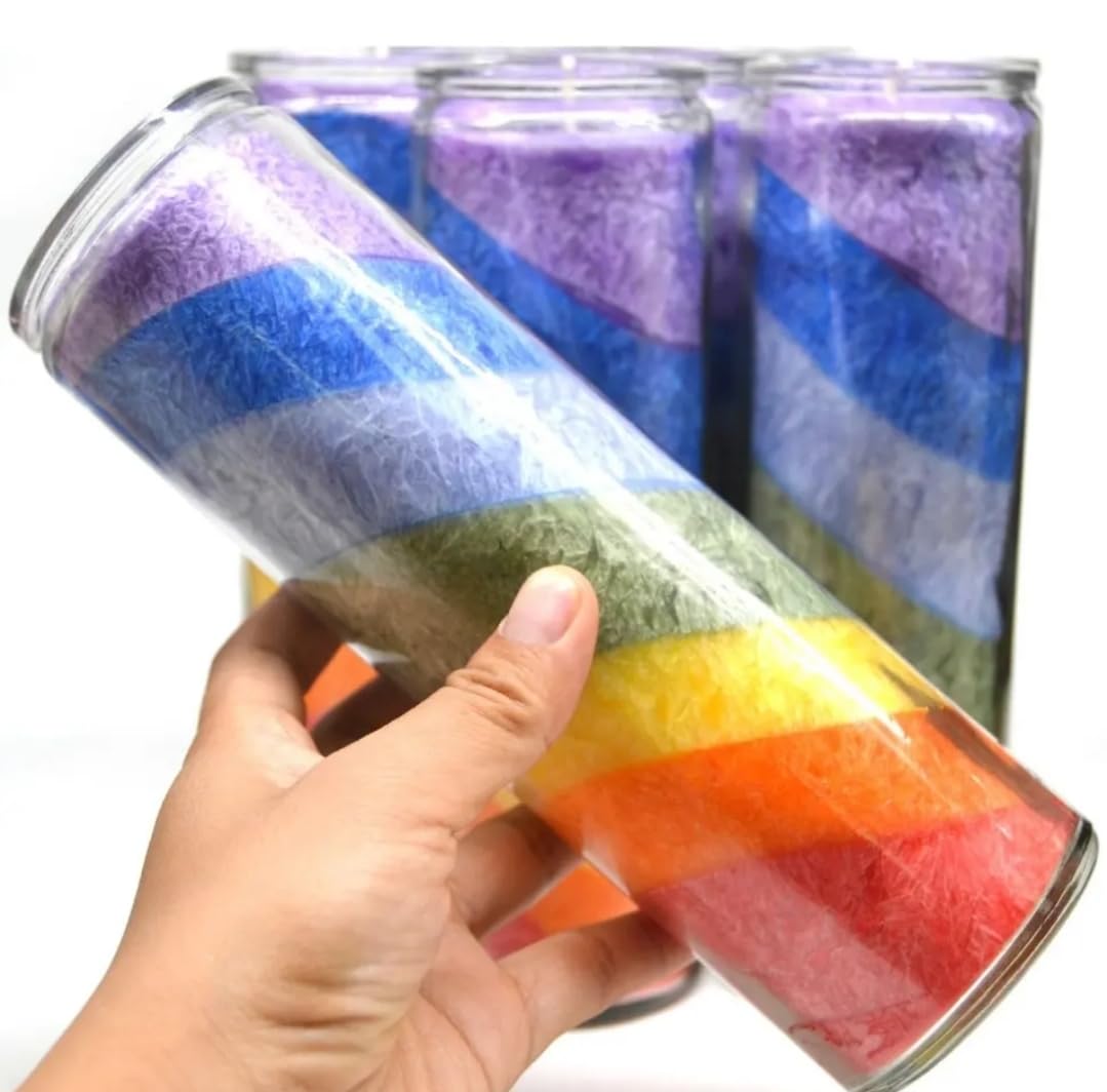 Bulk Buy AuraDecor 7 Chakra Jar Candle – Layered Wax Candle in Glass Jar ( Master pack of 20pcs )