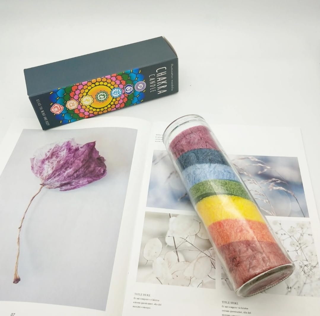 Bulk Buy AuraDecor 7 Chakra Jar Candle – Layered Wax Candle in Glass Jar ( Master pack of 20pcs )