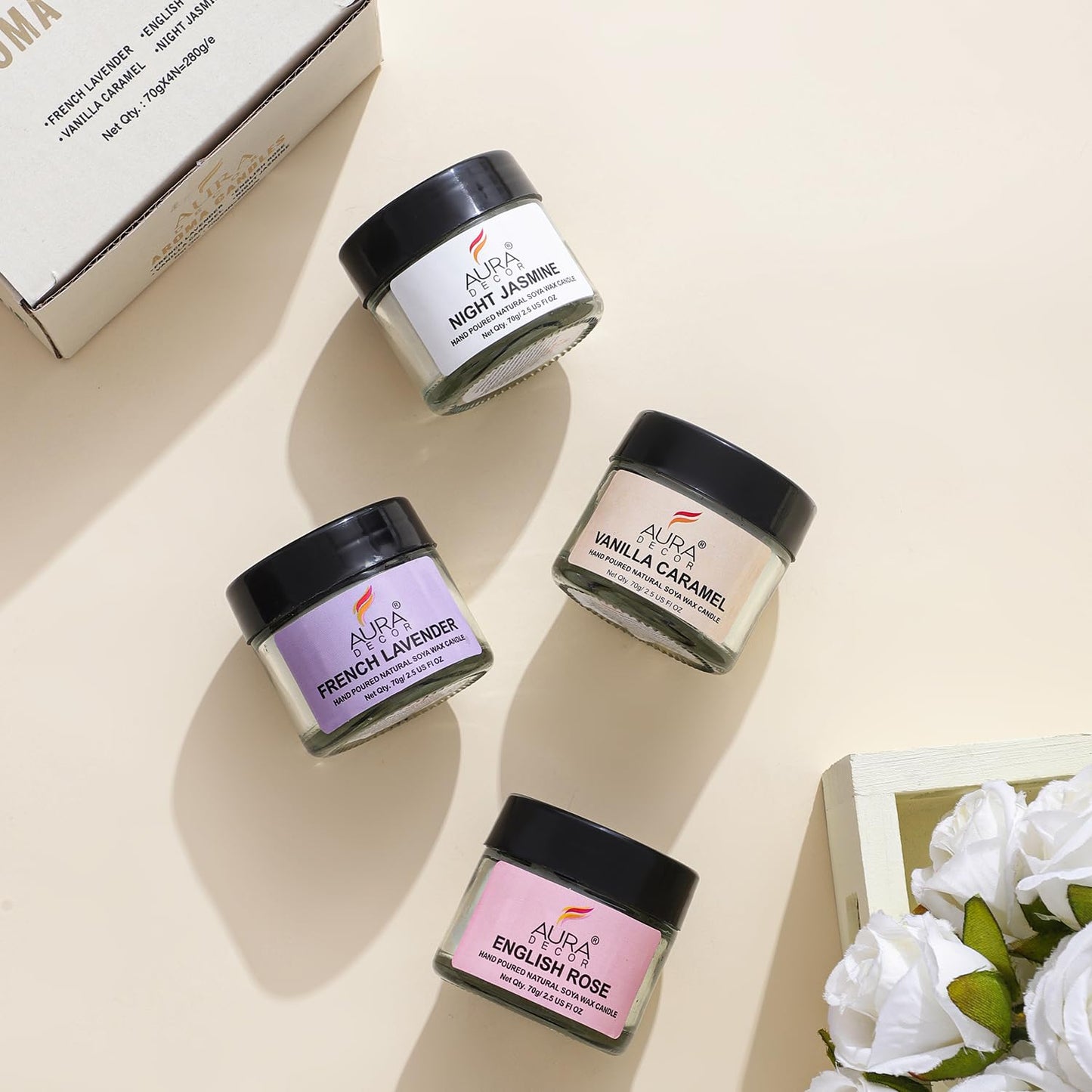 AuraDecor Natural soy wax jar candle set