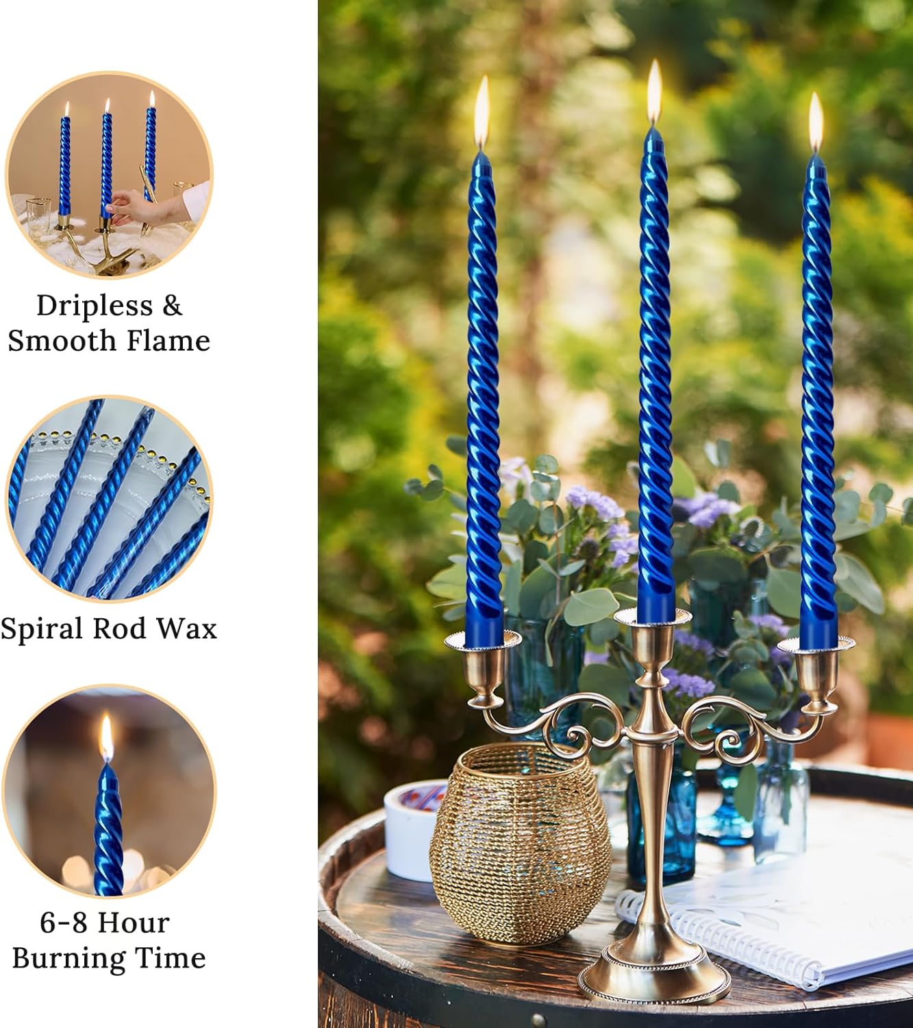 AuraDecor Spiral Taper Candles Set of 10, Unscented Dripless Candlesticks for Home Decor, Dinner, 10 Inch
