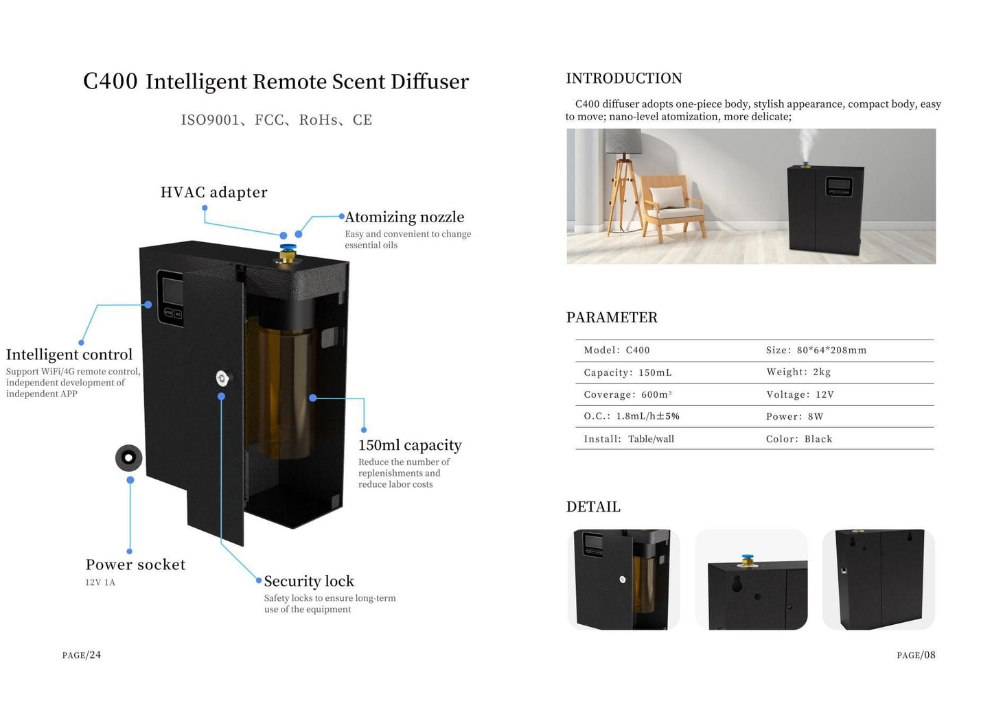 AuraDecor C400 Power Automatic Intelligent Scent Diffuser ( ISO 9001 )