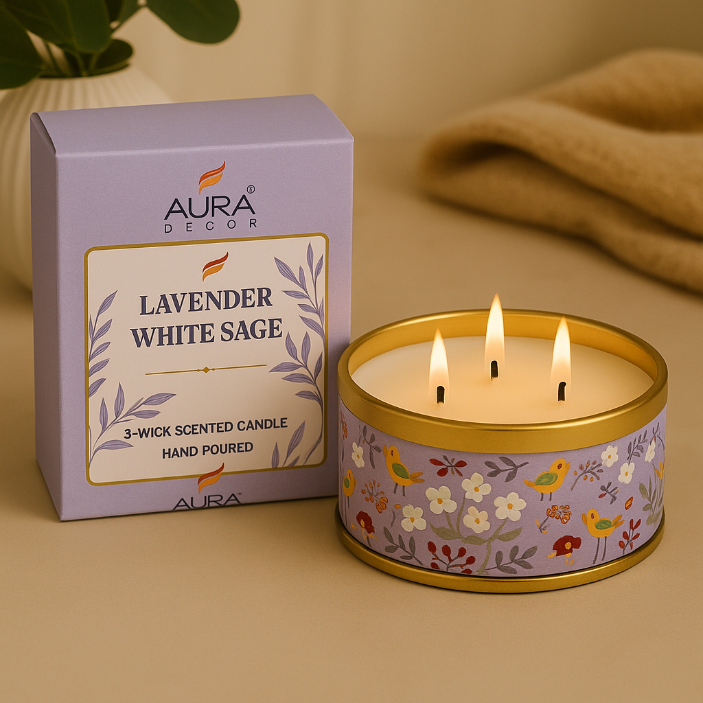 Auradecor 3-Wick Scented Charm Tin Candle