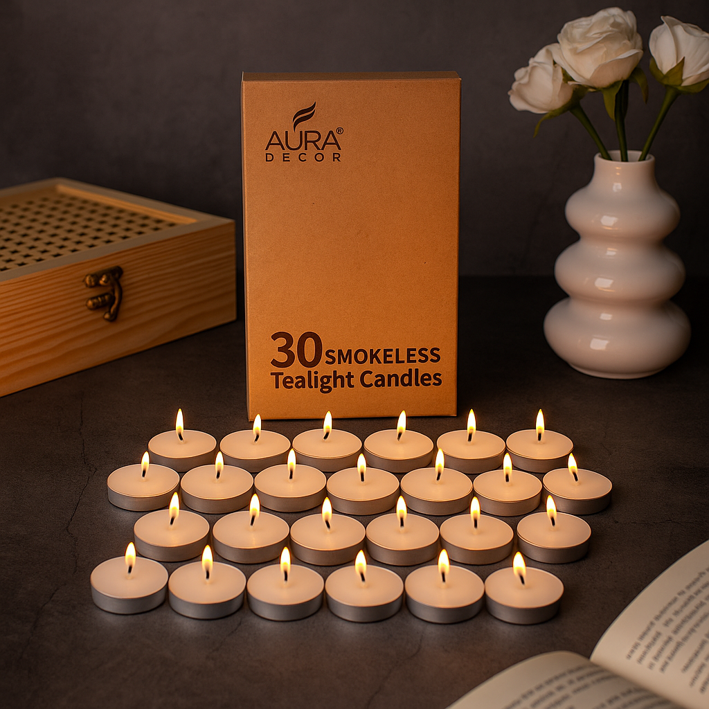 Bulk Buy AuraDecor Pack of 30 Unscented Smokeless Tealight Candles (Master pack of 40 packets)