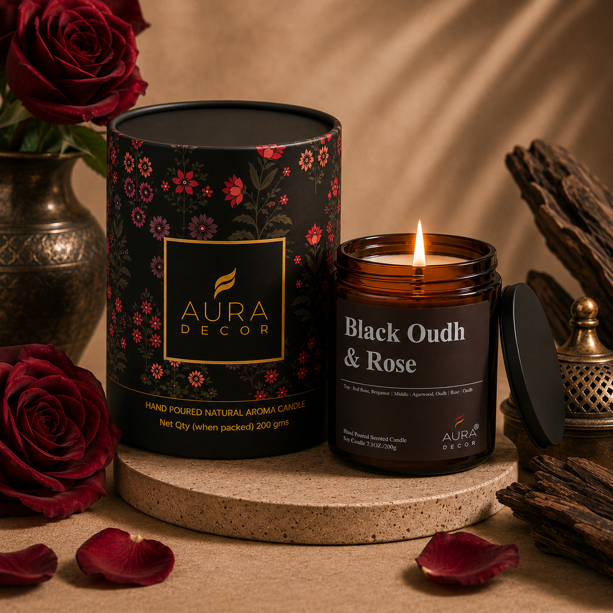 Bulk Buy AuraDecor Amber Jar 200gm , Soya Wax Jar Candle , Premium Fragrances ( MOQ 24 Pcs )