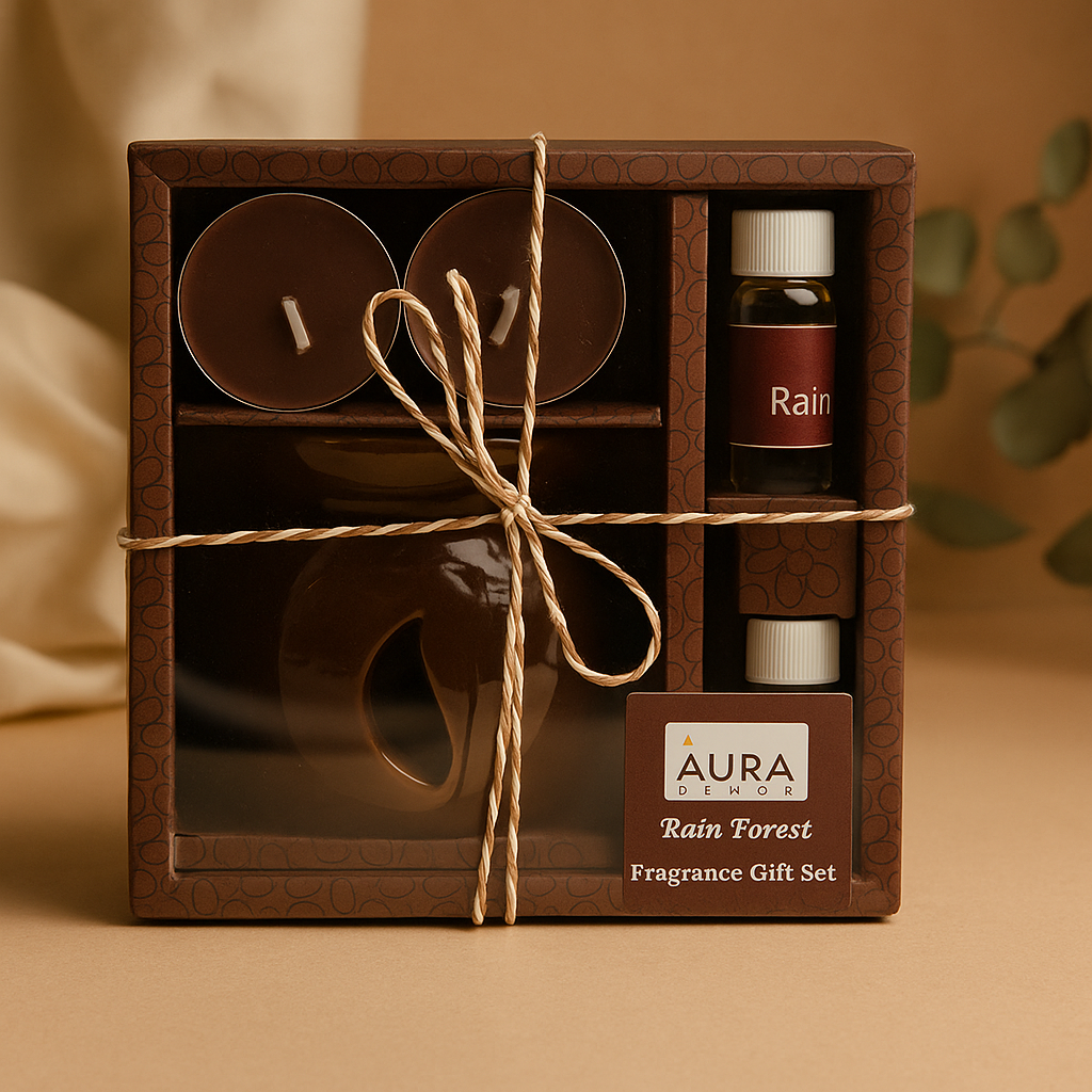 AuraDecor Aroma Oil Burner Gift Set ( Medium , Brown )