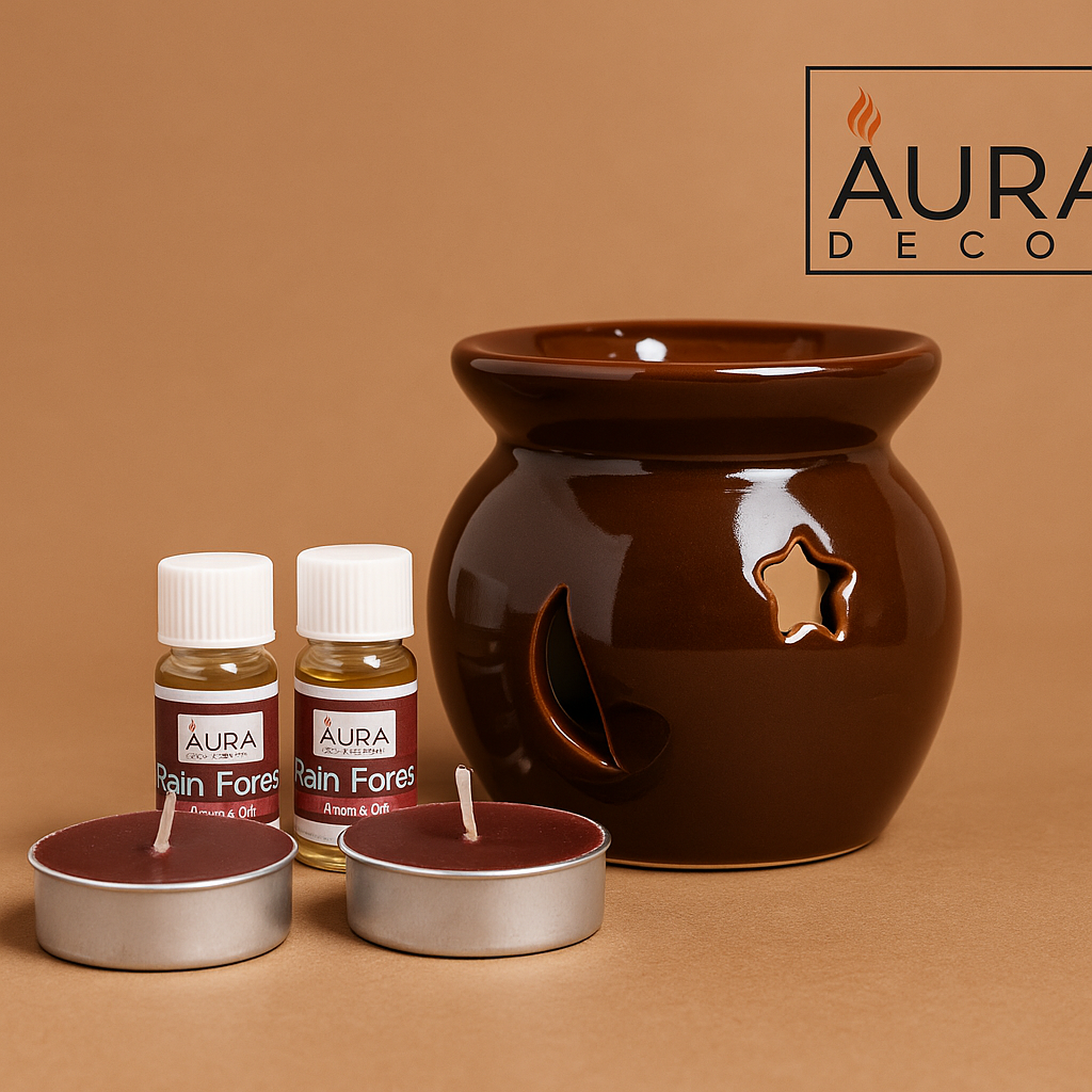 AuraDecor Aroma Oil Burner Gift Set ( Medium , Brown )