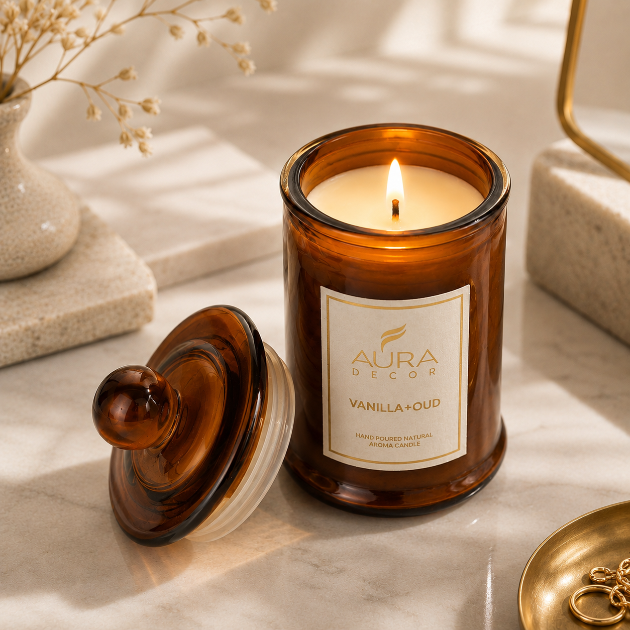 Bulk Buy AuraDecor Scented Tomb Lid Jar Candle (Master box 20pcs) || Amber jar || Gift Set ||