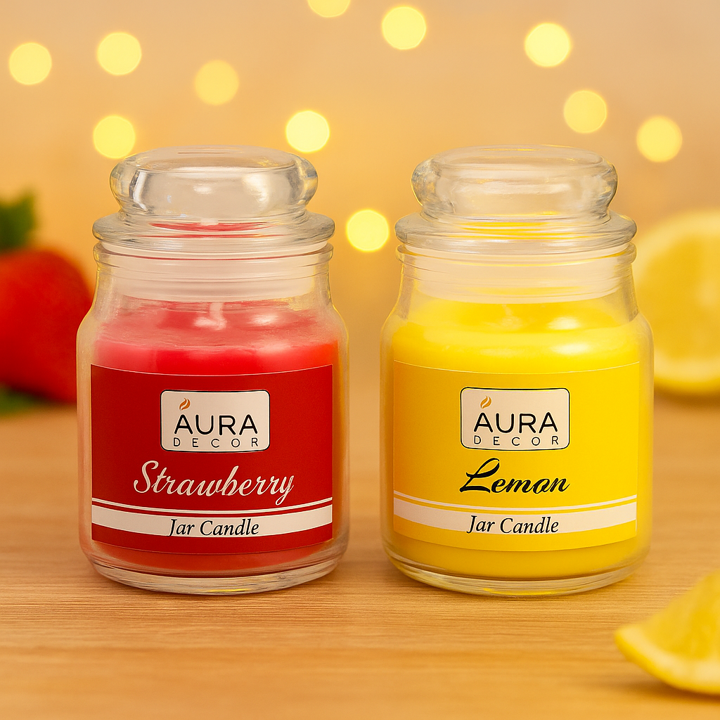 AuraDecor Set of 2 Fragrance Jar Candles ( Burning Time 30 hours Each )