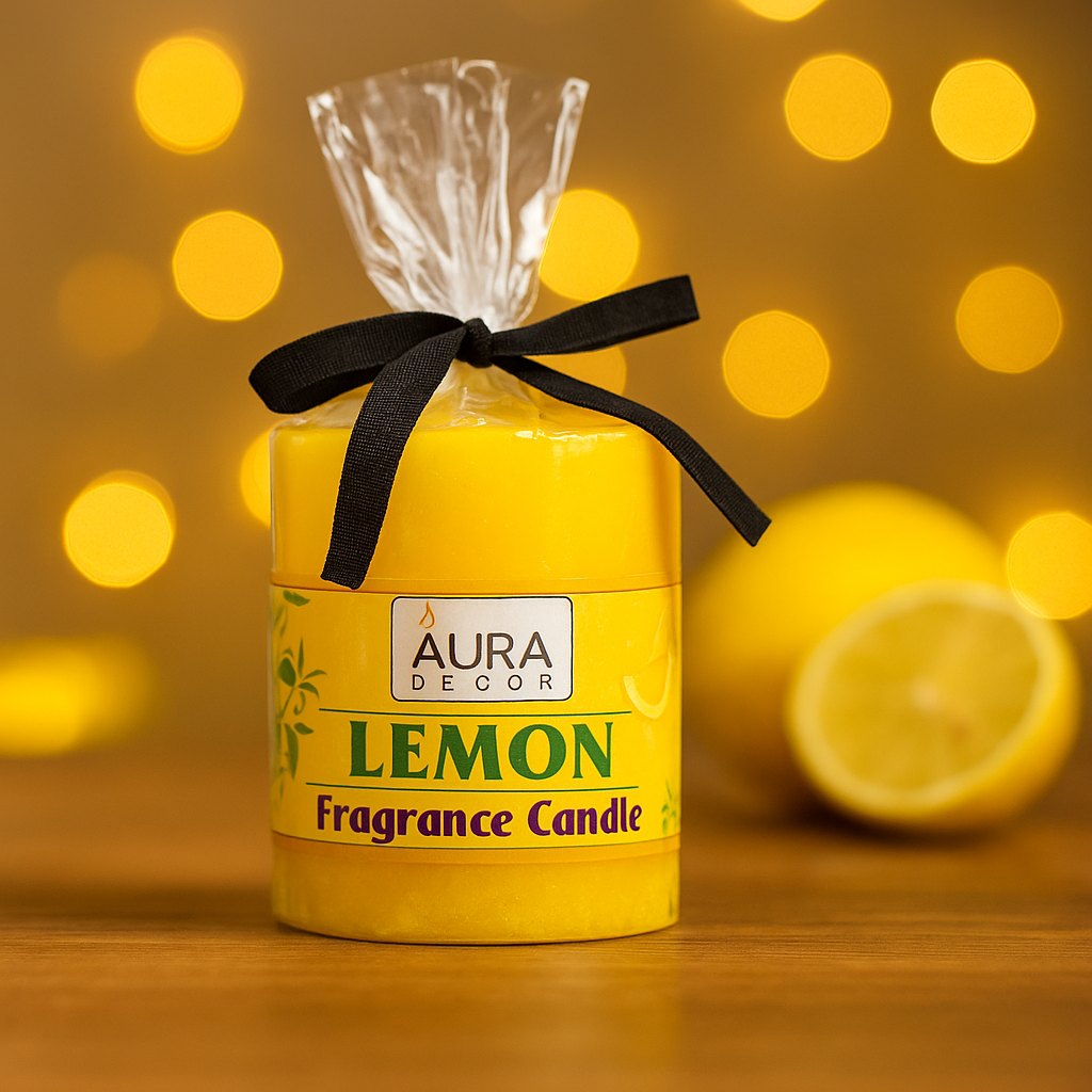 AuraDecor Set of 3 Fragrance Pillar Candle 2.5 *2.5 Inch Each ( Lemon, Rose, Lavender )