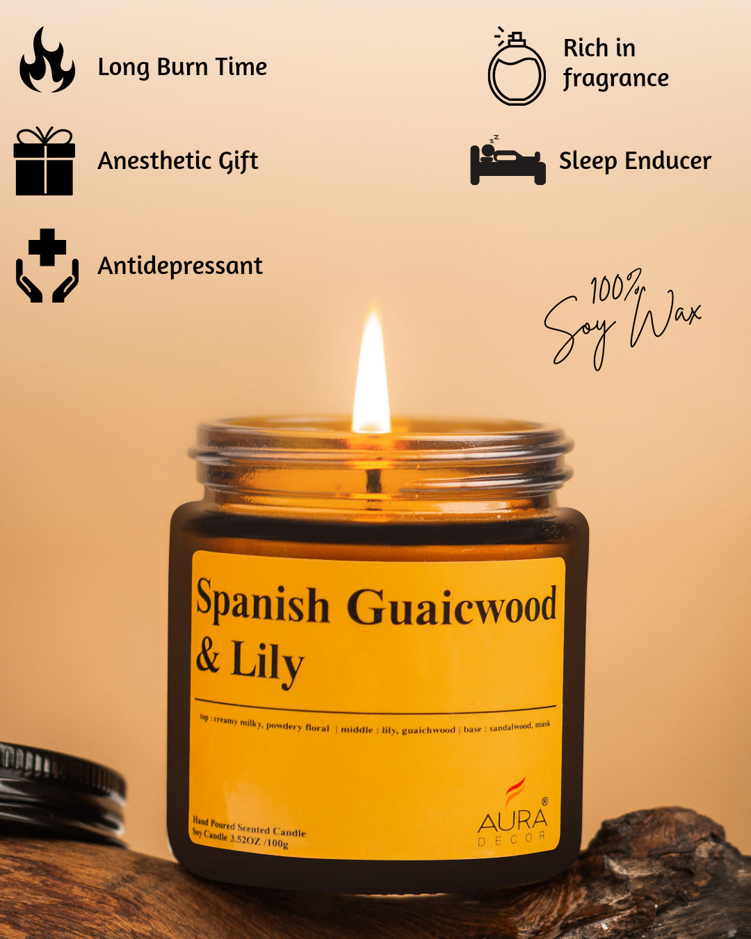 Bulk Buy AuraDecor Amber Jar 100gm , Soya Wax Jar Candle , Premium Fragrances ( 60 Pcs )