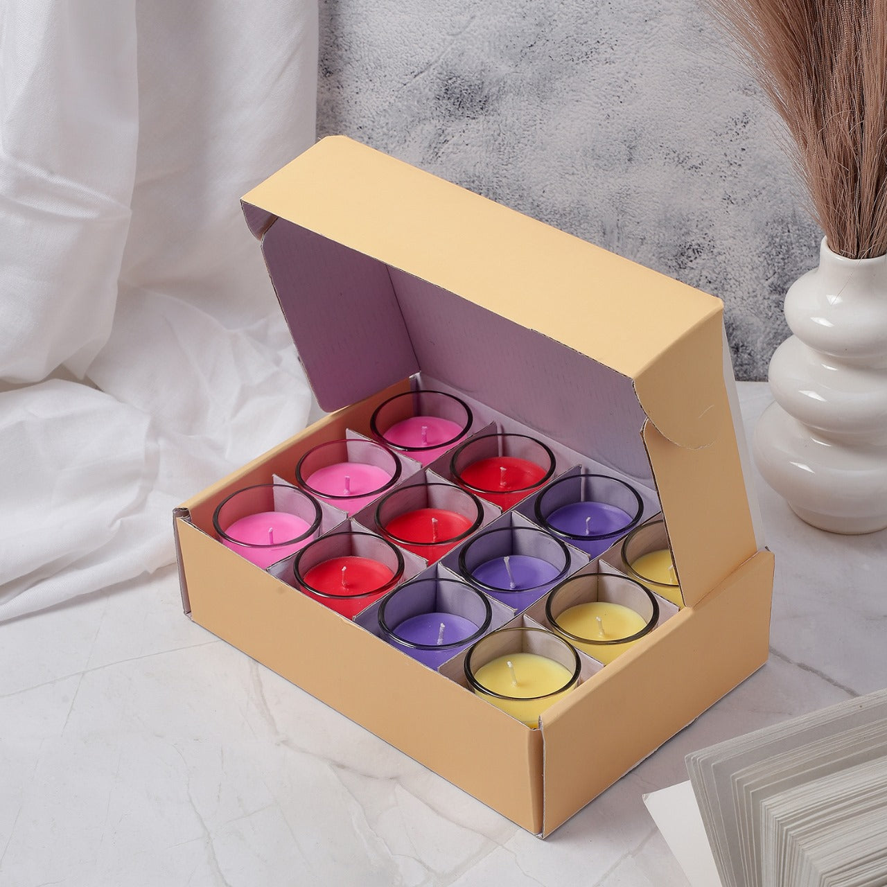 AuraDecor Set of 12 Fragrance Votive Glass Candles || Burn Upto 12 Hour