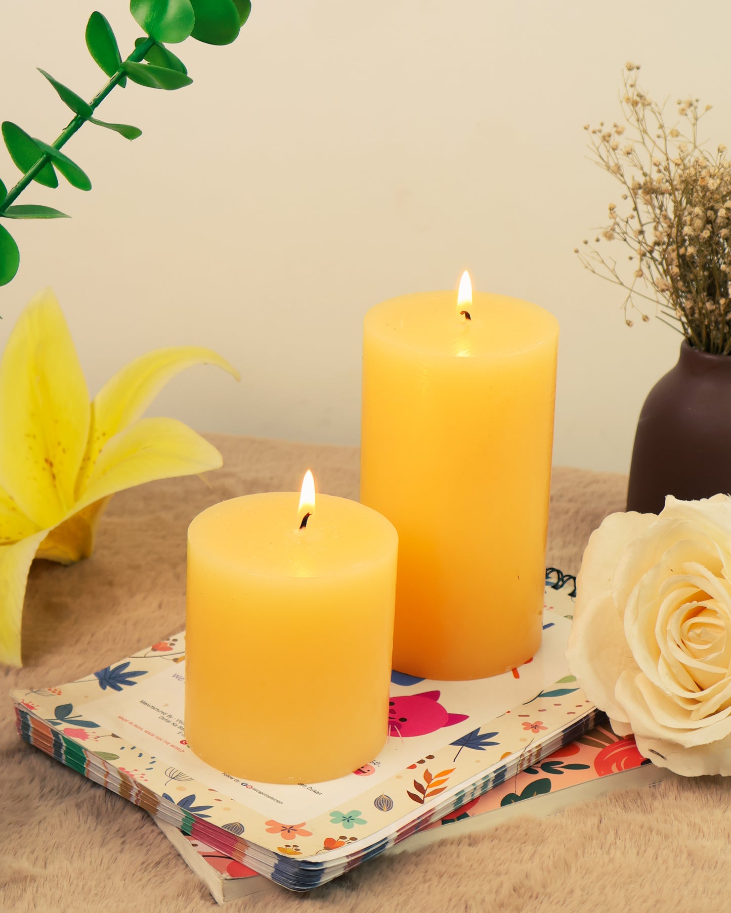Fragrance Pillar Candle Set of 2 (2.75*3, 2.75*5 Inch) | Home Decor Candle | Scented Pillar Candle|