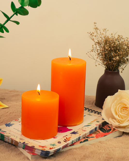 Fragrance Pillar Candle Set of 2 (2.75*3, 2.75*5 Inch) | Home Decor Candle | Scented Pillar Candle|