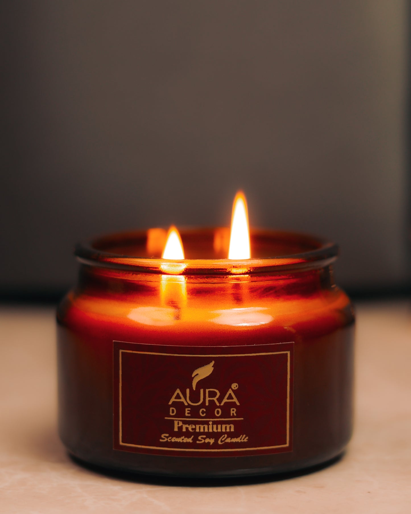 AuraDecor Amber Jar Soy Candle – Twin Wick Premium Gift Candle