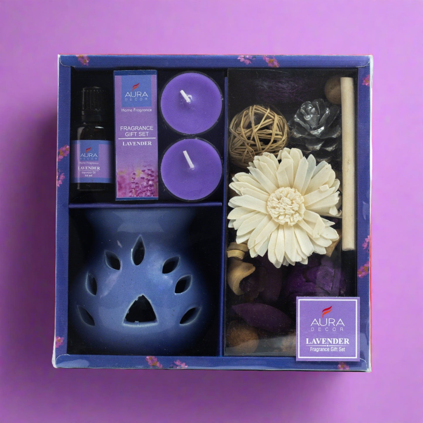 AuraDecor Gift Set New ( GS-16 ) ( Diffuser , Fragrance, Potpourri & 2 Tealights )