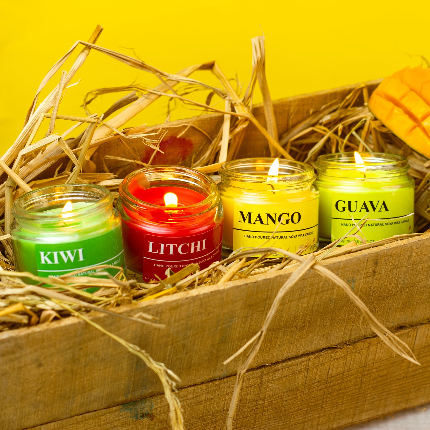 AuraDecor Set of 4 Soy Wax Jar Candle in Fruity Fragrance