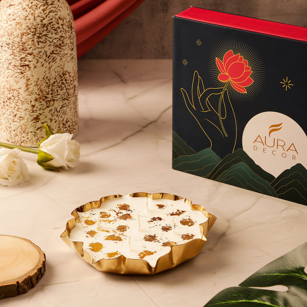 Single Lotus Urli Candle Gift Set (Oudh fragrance) || Festival gift set ||