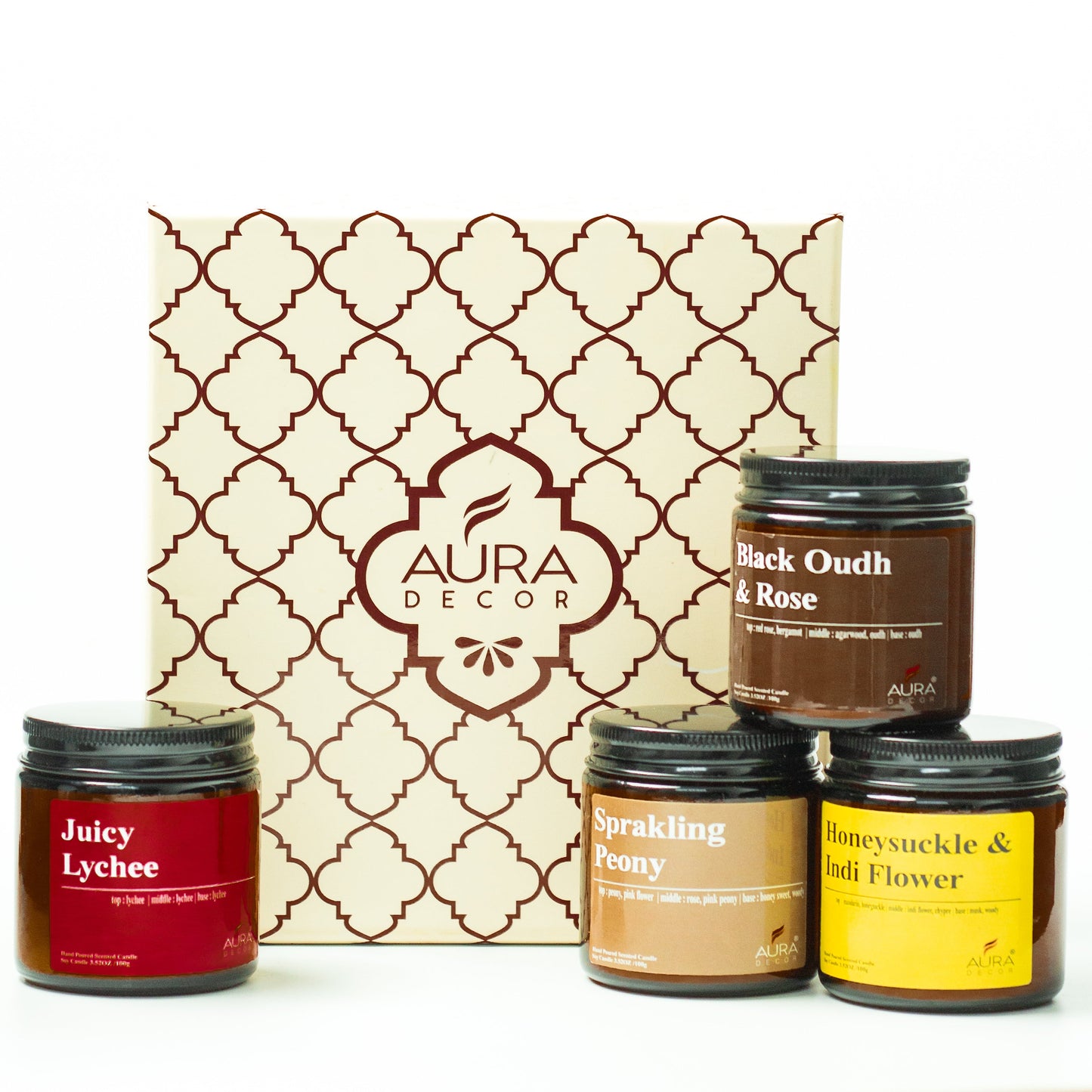AuraDecor Premium Amber Jar Scented Candle Set of 4 Gift Set in 2 Variants