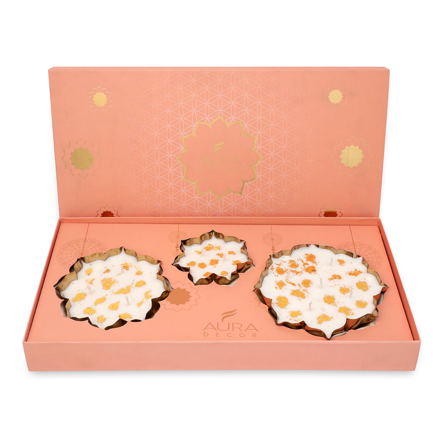 Set of 3 Lotus Urli Gift Set (Oudh Fragrance ) || Tin Urli gift set || Festival Gift Set